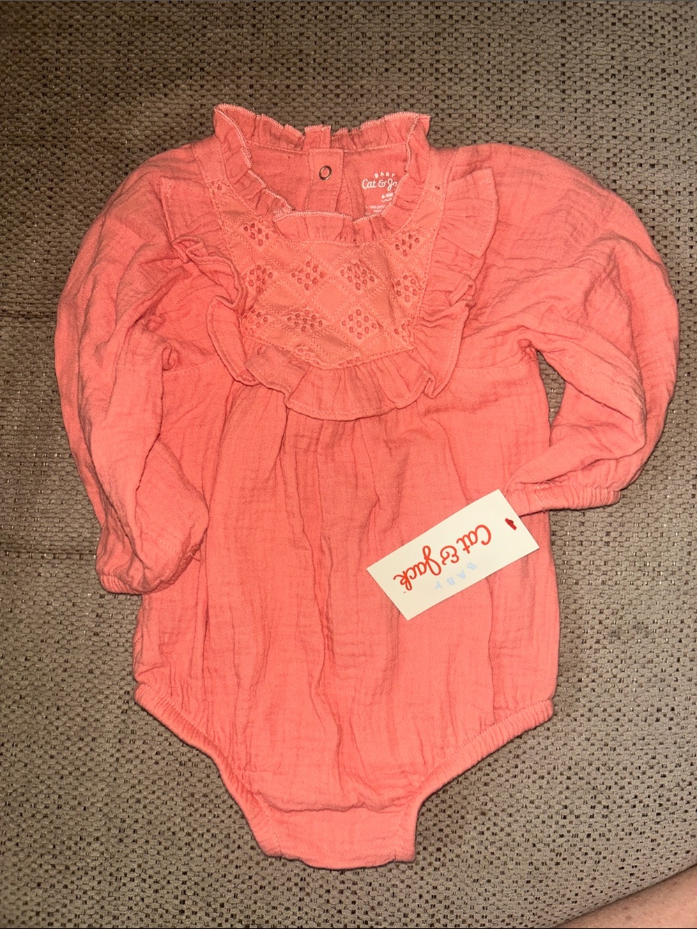 Cat & Jack Coral Pink Ruffle Long-Sleeve Baby One-Piece